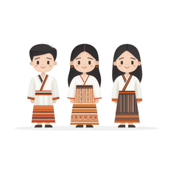 Three characters in traditional attire representing cultural diversity. png