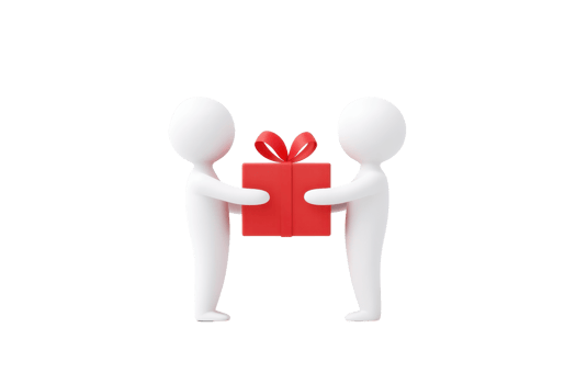 Two figures exchanging a red gift box, symbolizing generosity and celebration. png