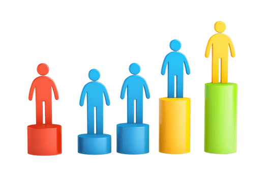 Colorful figures on elevated platforms, representing growth or progression in a visual format. png