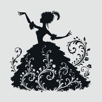 Elegant Silhouette in Floral Frame Vintage invitation card with couple dancing ballroom dance vector