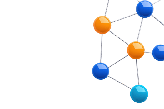 A network of colorful spheres connected by lines, representing molecular structures or nodes in a system. png