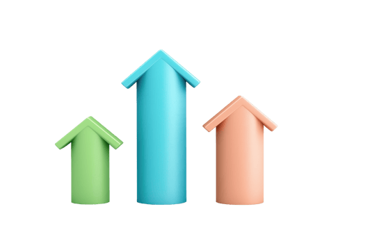 Three upward-pointing house-shaped figures in varying heights, representing growth or progress in a stylized manner. png