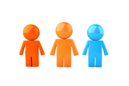 Three colorful, stylized figures in orange, peach, and blue, representing diversity or teamwork. png
