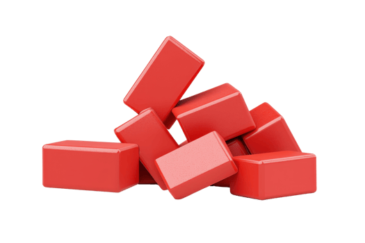 A cluster of red, rectangular building blocks stacked in various orientations. png