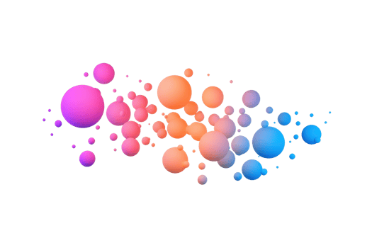 Colorful spheres in various sizes, featuring gradients of pink, orange, and blue, arranged dynamically across the frame. png