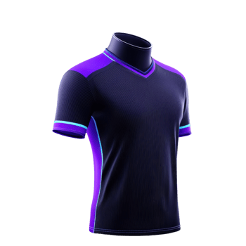 A sleek, modern sports jersey featuring a dark base with vibrant purple accents and a stylish collar design. png