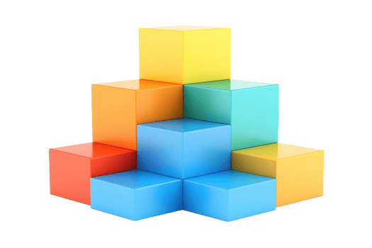 Colorful stacked blocks arranged in a pyramid shape, showcasing a variety of vibrant hues. png