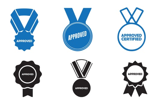 Approved or Certified Medal Badge Stamp sign set silhouette Illustration vector