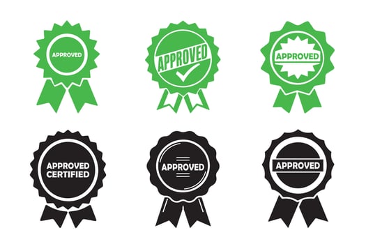 Approved or Certified Medal Badge sign set silhouette Illustration Design vector