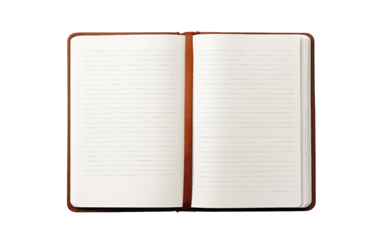 An open notebook featuring blank lined pages, ready for writing or sketching. png