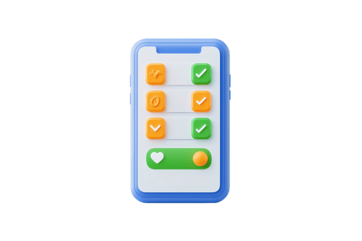 A digital smartphone displaying a checklist with green and orange icons for task management. png