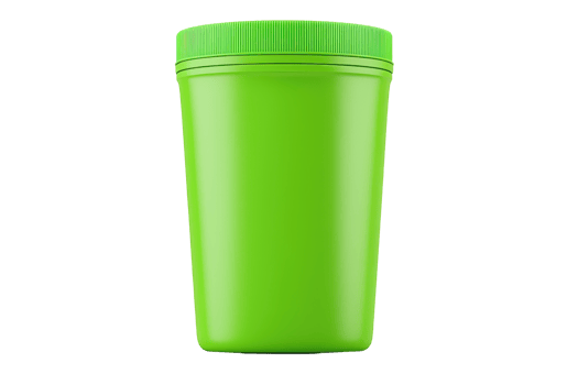 A bright green container with a ridged lid, suitable for storing various items. png