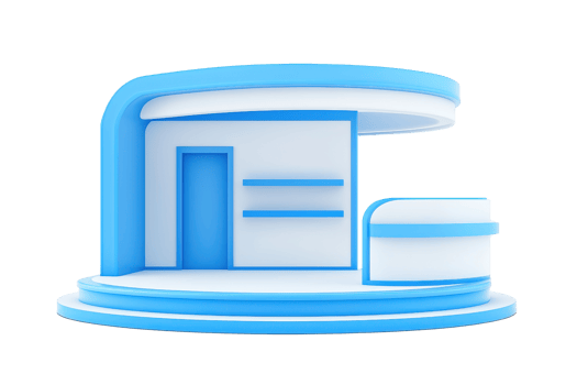 A sleek, modern reception desk featuring a curved design in blue and white colors, ideal for contemporary spaces. png