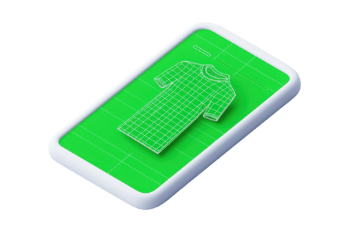 A digital representation of a dress displayed on a smartphone screen, highlighted in a grid design with a vibrant green background. png