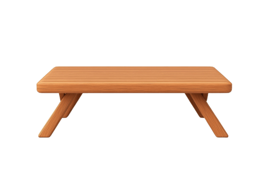 A simple wooden table with angled legs, showcasing a natural finish and minimalistic design. png