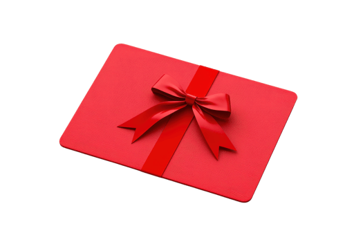 A vibrant red gift card adorned with a shiny bow, symbolizing celebration and giving. png