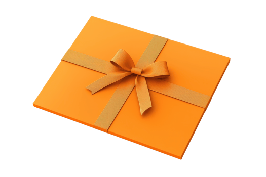 A vibrant orange gift box adorned with a sleek ribbon, perfect for celebrations and special occasions. png