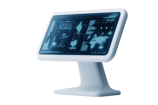 A sleek, modern monitor displaying intricate data and graphics on a dark interface. png
