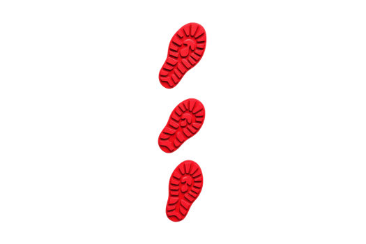Red footprints arranged vertically, showcasing detailed tread patterns. png
