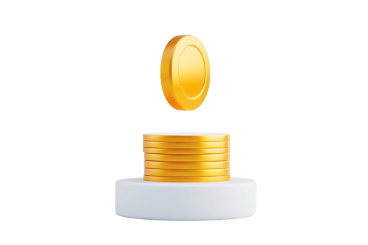 A stack of shiny gold coins with one coin hovering above, symbolizing wealth and finance. png