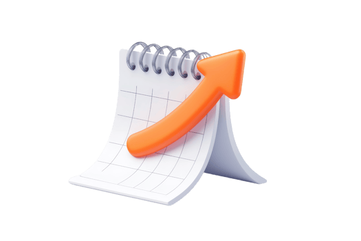 A notepad with a rising arrow symbolizing progress or growth. png