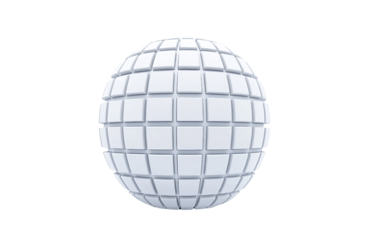 A spherical object with a grid pattern, featuring a white surface and a symmetrical design. png