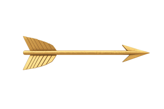 A sleek golden arrow with a pointed tip and feathered fletching. png