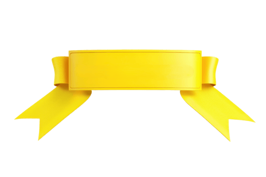 A vibrant yellow ribbon with curved edges and two hanging tails, perfect for decoration or highlighting text. png