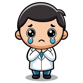 a cartoon doctor crying with hands folded white background vector