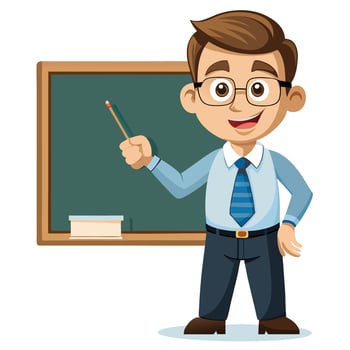 cartoon teacher with and chalkboard white background vector