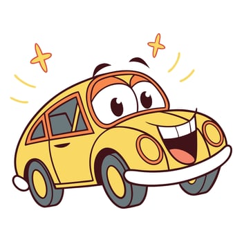 cartoon car with happy face illustration white background vector