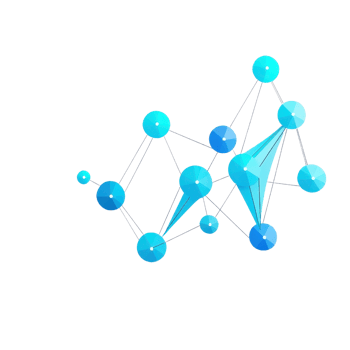 A cluster of blue geometric shapes connected by lines, resembling a molecular structure or network. png