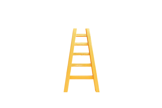 A yellow ladder with five rungs, designed for climbing, showcasing a sturdy construction and practical design. png