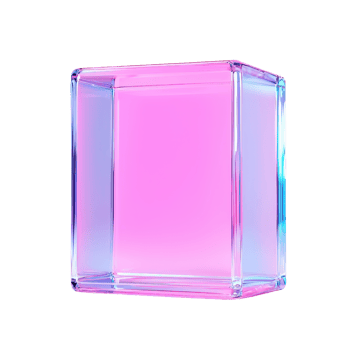 A vibrant, illuminated cube with a smooth surface, displaying shades of pink and blue. png