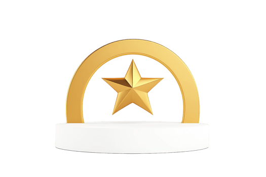 A golden star enclosed in a circular arch, positioned on a white pedestal, symbolizing achievement and excellence. png