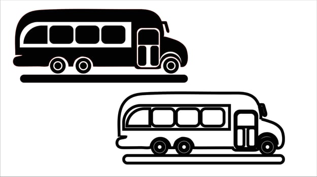 Black and white bus icon designs set against a white background vector