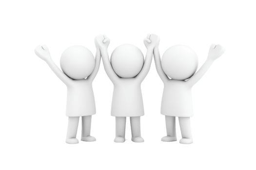 Three cheerful figures are raising their arms in celebration, expressing unity and joy. png