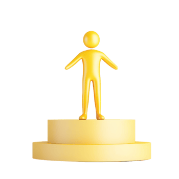 A yellow figurine stands confidently on a circular podium, symbolizing achievement and success. png