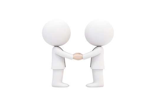 Two stylized figures in white suits are shaking hands, symbolizing agreement or partnership. png