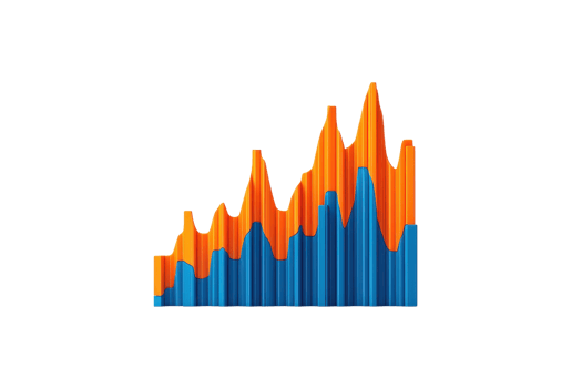 A colorful bar graph illustrating fluctuating data trends with orange and blue segments representing different metrics. png