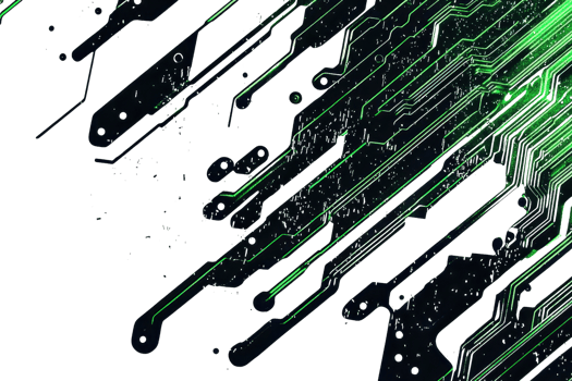 Abstract green circuit board pattern with digital lines and dots, representing modern technology and connectivity. png