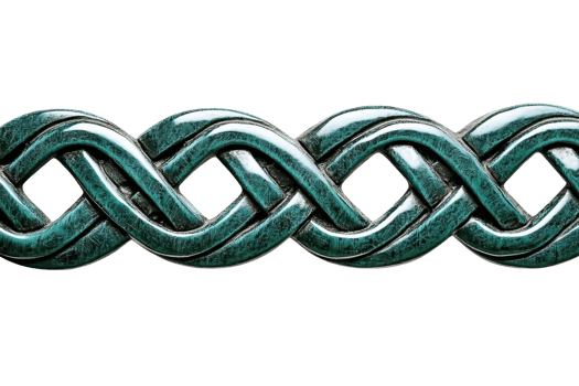 A detailed Celtic knot pattern in green, showcasing intricate looping designs, symbolizing eternity and interconnectedness in a decorative style. png