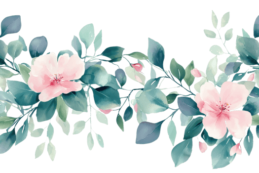 Elegant watercolor floral border featuring pink and green leaves, ideal for wedding invitations, greeting cards, and creative design projects. png