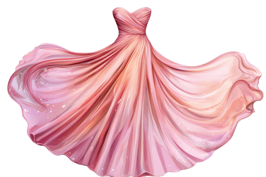 Elegant flowing pink evening gown, beautifully crafted with delicate textures and sparkling accents perfect for formal occasions and glamorous events. png