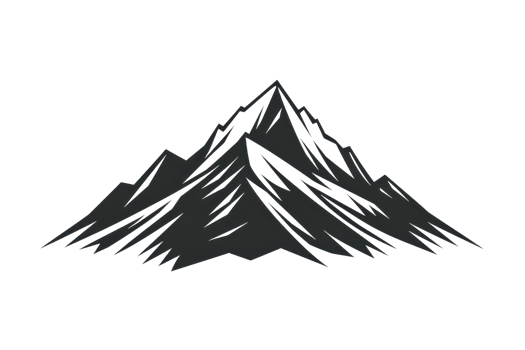 Minimal black mountain silhouette on transparent background, capturing the essence of nature and adventure in a simple artistic style. png