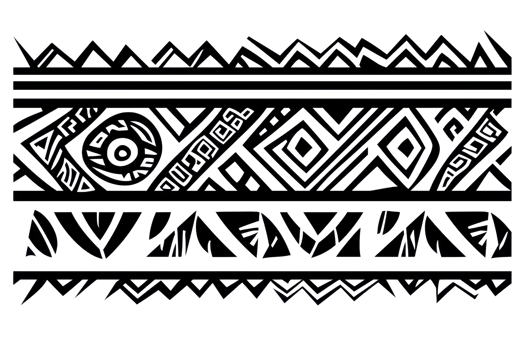 Intricate Polynesian tribal tattoo design featuring geometric patterns and symmetrical lines, ideal for art, culture, and fashion projects. png