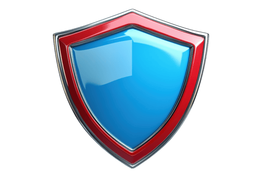 Glossy blue and red shield icon representing protection and security. Ideal for illustrating cybersecurity and safety concepts. png
