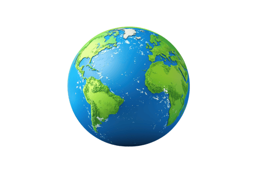 Illustration of Earth with vibrant continents and oceans, showcasing global geography and environmental beauty in space. png