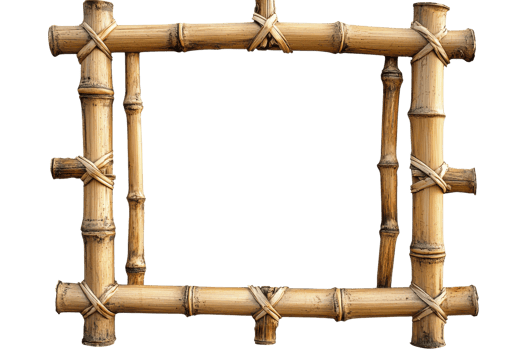 Handcrafted bamboo frame with natural texture, showcasing artisanal craftsmanship, suitable for eco-friendly decor and rustic design themes. png