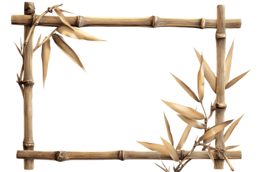 Natural bamboo frame with elegant leaves, perfect for creative projects, invitations, or eco-friendly designs, isolated on a transparent background. png
